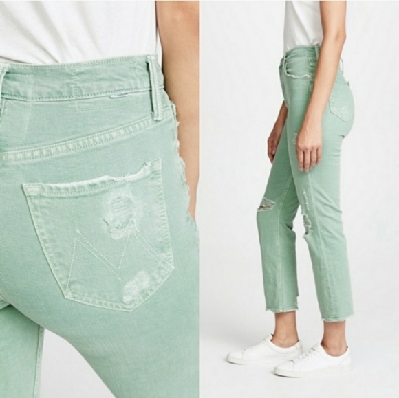 MOTHER Sage/Mint Green cropped tomcat jeans - Picture 2 of 11